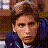 A 2x2 contact sheet of a pixelated animated icon featuring a person in blue clothing and text elements across four quadrants.