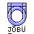 Pixelated U-shaped icon with circular center, blue and light-blue gradient outline on gray background; text below changes between 'JOBU' and 'ROCKS'.