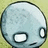 Pixelated circular icon with light blue-gray surface, two white rectangular eyes outlined in black, and a small curved line for a mouth on a pale yellow background.
