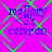 A static image with a bright pink background overlaid by green diamond-shaped patterns, featuring blue pixelated text reading "m2Dory <35 cattypod" in four identical quadrants.