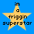 Four identical yellow stars on blue background with text "im a friggin superstar" in black pixelated font, two pairs of stars displayed side-by-side.