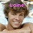 A pixelated image of a person with brown hair lying on a light blue patterned surface, overlaid with pink text reading Laine, loves, and Ryan.
