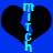 Two identical pixelated heart shapes with a vertical blue diamond in the center, each containing stacked cyan text on a solid blue background.