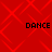 Red background with repeating diamond pattern and four instances of the word DANCE in black pixelated text.