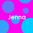 Pixelated pink background with blue circles and four instances of the text 'Jenna' in white pixelated font.