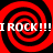 Red and black spiral pattern with repeated white text "I ROCK!!!" across four quadrants.