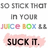 Pixelated text and colored shapes on a white background with a pink speech bubble containing 'SUCK IT.'