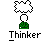 pixelated icons showing a green-shirted figure with white hair and thought bubble, transitioning from static to animated poses then to black silhouette variants