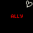 Pixelated white heart symbol above two red 'ALLY' text blocks on black background, static image with no visible animation changes.