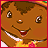 Pixelated cartoon character with brown skin, dark hair, and a wide smile wearing a white shirt with yellow and pink accents on the collar.