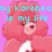 Pixelated pink bear with white chest and red nose, holding heart-shaped object against purple background with cyan text overlays.