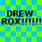 Pixelated text on a green and blue checkered background with repeated 'DREW ROX!!!!!!' phrases.