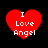 Four red heart-shaped icons with white text "I Love Angel" arranged in a on a black background