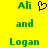 Yellow background with green pixelated text 'Ali and Logan' in three , a black heart symbol between the names on the left side
