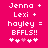 Pixelated text on bright pink background with white and light pink symbols below.