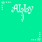 Pixelated white text 'Ally' on bright green background with scattered star and dot patterns.
