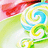 Pixelated abstract composition with swirling patterns in yellow, blue, green, and white against a light background.