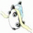 A pixelated animated icon shows a panda-like character with large black eyes and ears, light blue headband, and yellow limbs against a white background.