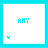 Two side-by-side pixelated frames display cyan text 'AMY' and a small cyan symbol on white backgrounds with light blue borders.