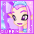 A 6-frame animated contact sheet of a cartoon character with pink hair and purple eyes, displayed in a 3x2 grid on a gray background.