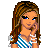 Pixel art contact sheet showing multiple frames of a female character in blue-and-white striped top and gray pants with text elements "Cute!" and "Too".
