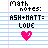 Pixelated math notes on lined paper with 'ASH+HATT=LOVE' and a heart symbol in pink, blue, or purple across three views.