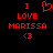 Red pixelated text and symbols on black background: 'I' above 'LOVE' above 'MARISSA' above '<3', with a heart symbol replacing the 'O' in 'LOVE' in the first frame.