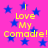 A static image with a bright pink background filled with scattered blue stars and yellow text reading "I Love My Comadre!" repeated twice.