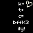 Pixelated white text and symbols on black background with a heart-shaped animation change.
