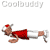 Animated contact sheet of a cartoon character performing push-up motions in red shirt, white shorts, and white cap with red brim across eight frames.