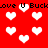 Red background with white pixelated hearts and repeated black text reading 'love U Buck' across the image.