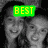 Two grayscale photos of two people smiling, with green text overlays reading BEST and FRIENDS in yellow letters.