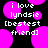 Pixelated text on a black background with bright pink circular shapes, displaying 'i love lyndsie [bestest friend]' in white block letters.