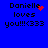 Blue background displays four identical text blocks with red pixelated heart and dot animations above 'Danielle loves you!!!<333' in black pixels.