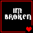 Four display 'im BROKEN' text with red heart symbols changing from one to two to three to four across frames