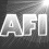 A 3x3 contact sheet of nine animated frames showing the text "AFI" in a metallic silver gradient with white outlines, each frame displaying subtle variations in light rays and transparency effects against a gray checkered background.