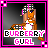 Pixel art contact sheet of six animated frames showing a cartoon character with orange skin, white top, checkered skirt, and headband in various poses against black background with pink border and "BURBERRY GURL" text.