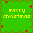 Green background with brown border, red star-like shapes, and yellow text reading 'merry christmas' in four quadrants.