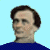 Pixelated portrait of a man with dark hair and blue shirt against light blue background, showing three distinct head positions.