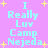 Pixelated text on a pink background with yellow stars, reading "I Really Luv Camp Nejeda" in two vertical