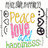 six distinct pixelated icons featuring peace symbols, hearts, smiley faces, and text elements like "Peace," "Love," and "Happiness."
