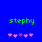 Green text 'stephy' above pink and purple pixelated heart shapes on a solid blue background.