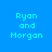 Pixelated text 'Ryan and Morgan' in cyan on blue background with one frame showing a green gradient overlay.