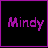 Static pixel art icon featuring the name 'Mindy' in purple text on a black background with a solid purple border.