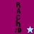 Vertical text 'RACH :D' on colored backgrounds with a star symbol changing color between frames.