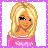 A 48x48 pixel animated buddy icon featuring a cartoon woman with blonde hair and blue eyes in the top-left frame, transitioning to text on blue starry backgrounds across subsequent frames.