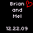 Pixelated text displays 'Bryan and Mel' with a red heart symbol above the name, timestamped '12.22.09', split into two identical side-by-side