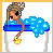 Animated contact sheet showing a cartoon girl in a bathtub with blue bubbles, yellow rubber duck, and red text "gettin ready for school" on gray background.