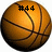 Two side-by-side basketballs with black text overlays; left shows "#44" and right shows "]=" on orange-brown surfaces.