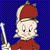 A pixelated cartoon character in a red uniform holding a baton against a blue background, next to green text reading "Original Icons .com" on a dark green background.